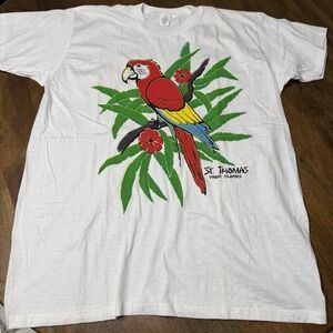Vintage 80s St. Thomas Virgin Islands Tourist Shirt Nature Tropical Birds  XXL
